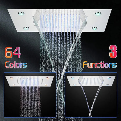 Cabezal de ducha de techo cepillado con luces LED, grifo de lluvia grande de 36x50cm, grifo de baño, pulverizador cuadrado inteligente de acero inoxidable