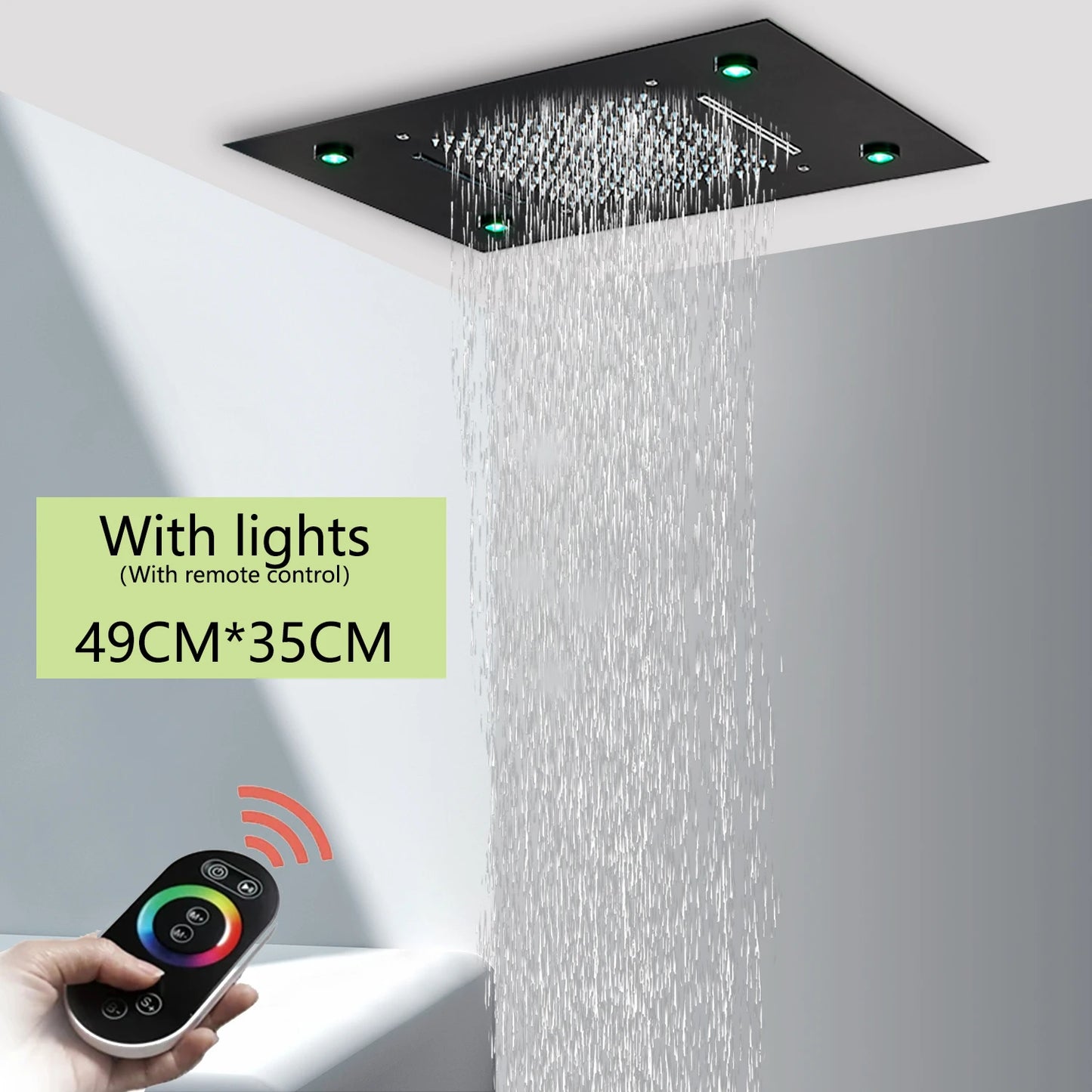 Cabezal de ducha de techo cepillado con luces LED, grifo de lluvia grande de 36x50cm, grifo de baño, pulverizador cuadrado inteligente de acero inoxidable
