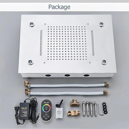 Cabezal de ducha de techo cepillado con luces LED, grifo de lluvia grande de 36x50cm, grifo de baño, pulverizador cuadrado inteligente de acero inoxidable