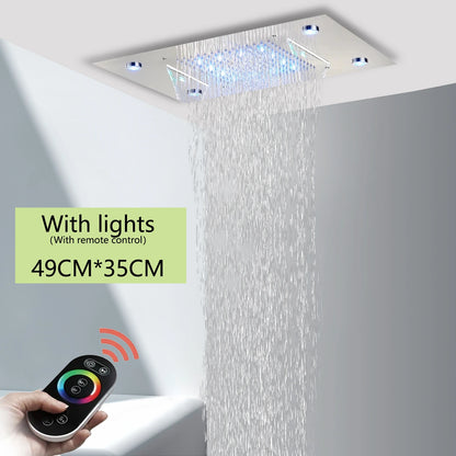 Cabezal de ducha de techo cepillado con luces LED, grifo de lluvia grande de 36x50cm, grifo de baño, pulverizador cuadrado inteligente de acero inoxidable