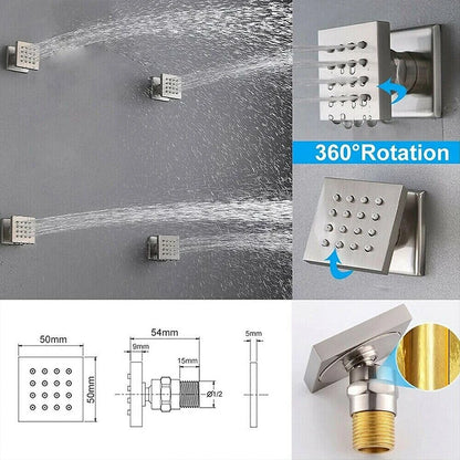 Cabezal de ducha de techo cepillado con luces LED, grifo de lluvia grande de 36x50cm, grifo de baño, pulverizador cuadrado inteligente de acero inoxidable
