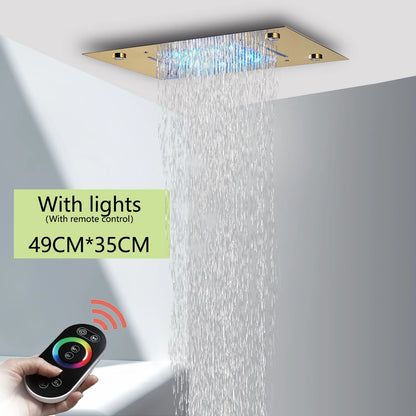Cabezal de ducha de techo cepillado con luces LED, grifo de lluvia grande de 36x50cm, grifo de baño, pulverizador cuadrado inteligente de acero inoxidable