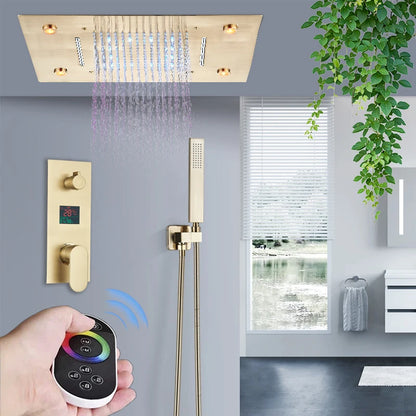 LED Embedded Ceiling Shower Set Intelligent Remote Control Bathroom Shower Faucet Digital Display Concealed Tap with Handshower