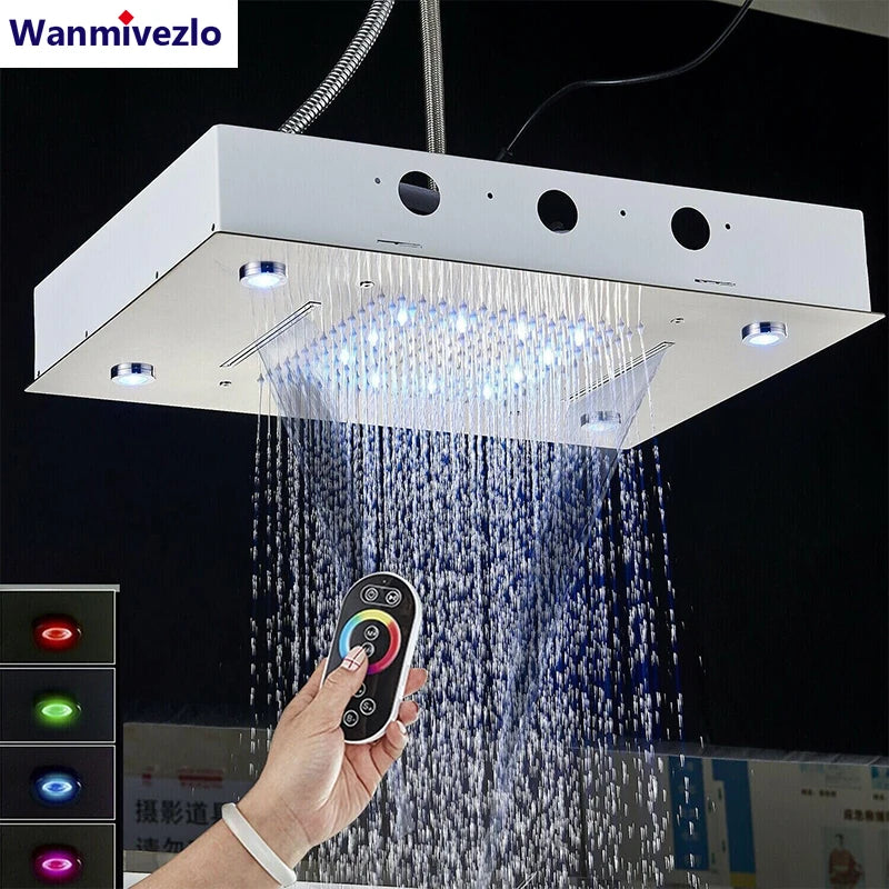 Cabezal de ducha de techo cepillado con luces LED, grifo de lluvia grande de 36x50cm, grifo de baño, pulverizador cuadrado inteligente de acero inoxidable