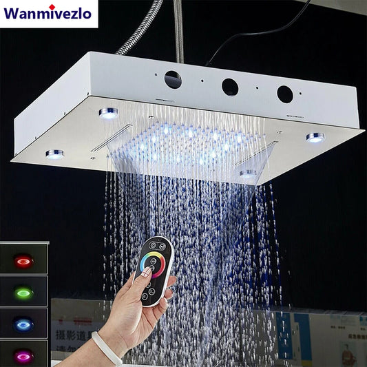 Cabezal de ducha de techo cepillado con luces LED, grifo de lluvia grande de 36x50cm, grifo de baño, pulverizador cuadrado inteligente de acero inoxidable