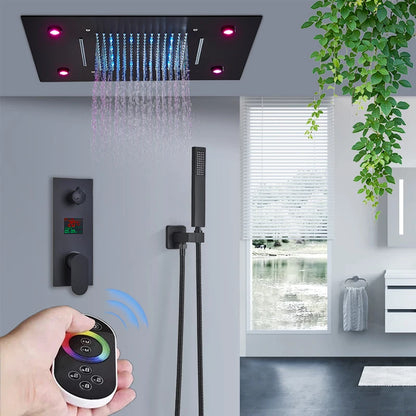 LED Embedded Ceiling Shower Set Intelligent Remote Control Bathroom Shower Faucet Digital Display Concealed Tap with Handshower