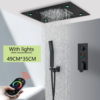 Cabezal de ducha de techo cepillado con luces LED, grifo de lluvia grande de 36x50cm, grifo de baño, pulverizador cuadrado inteligente de acero inoxidable