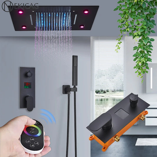 LED Embedded Ceiling Shower Set Intelligent Remote Control Bathroom Shower Faucet Digital Display Concealed Tap with Handshower