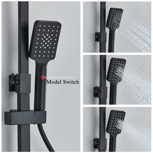 Black Smart Thermostatic Shower Faucet Set Bathroom Intelligent Rainfall Digital Mixer Tap With Rack and Bidet Bath System
