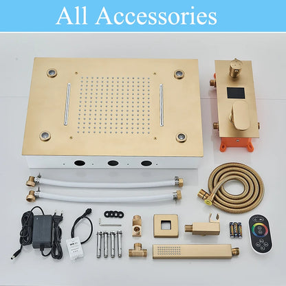LED Embedded Ceiling Shower Set Intelligent Remote Control Bathroom Shower Faucet Digital Display Concealed Tap with Handshower
